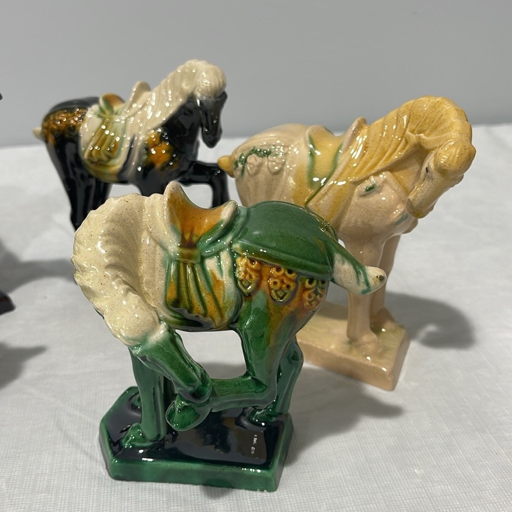 Vintage Chinese Tang Dynasty Majolica Sancai Drip Glaze War Horses set of 6 - Picture 3 of 16